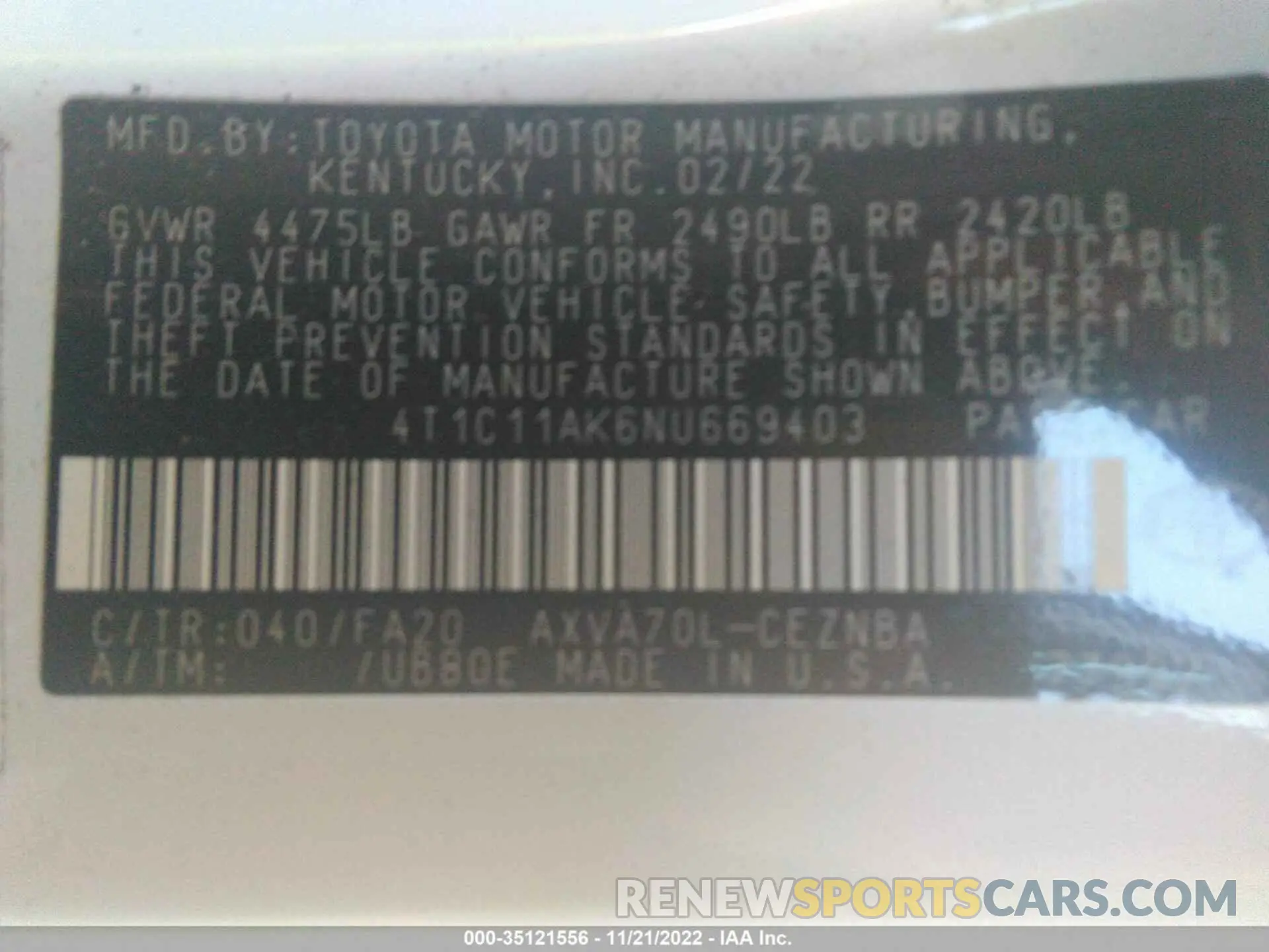 9 Photograph of a damaged car 4T1C11AK6NU669403 TOYOTA CAMRY 2022
