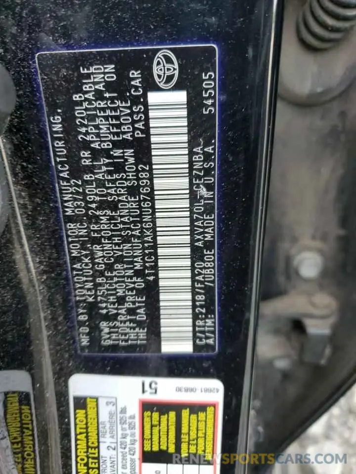 12 Photograph of a damaged car 4T1C11AK6NU676982 TOYOTA CAMRY 2022