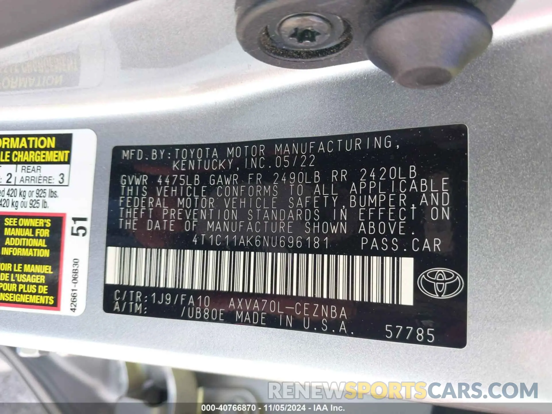 9 Photograph of a damaged car 4T1C11AK6NU696181 TOYOTA CAMRY 2022
