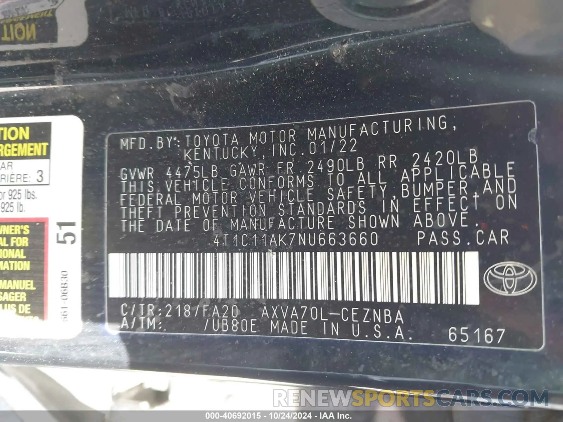 9 Photograph of a damaged car 4T1C11AK7NU663660 TOYOTA CAMRY 2022