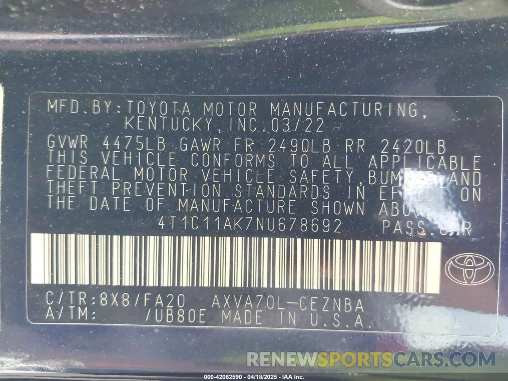9 Photograph of a damaged car 4T1C11AK7NU678692 TOYOTA CAMRY 2022