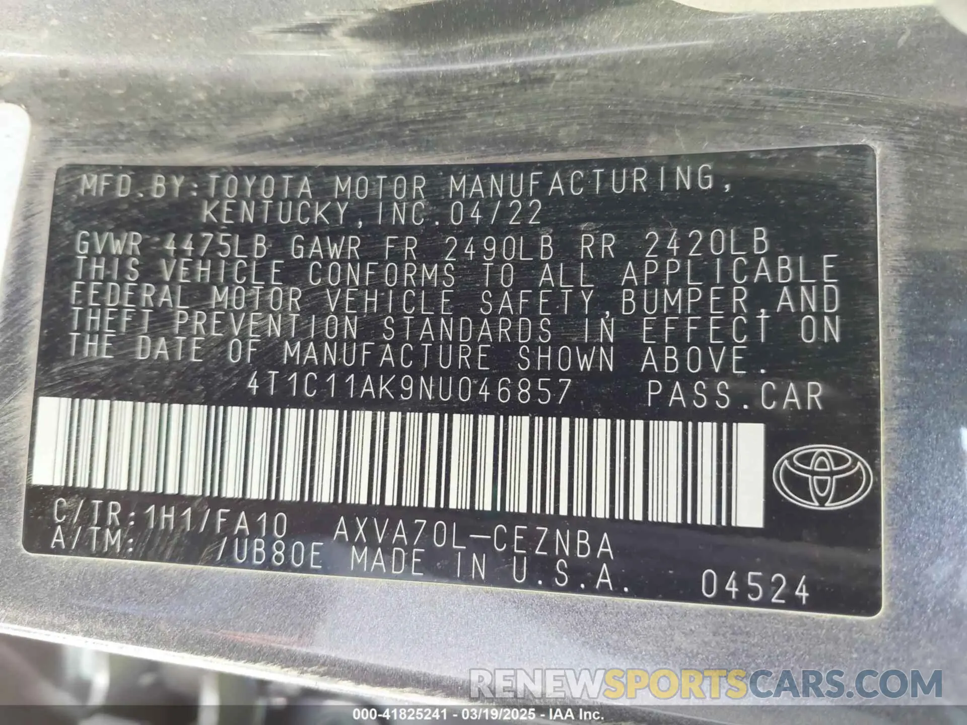 9 Photograph of a damaged car 4T1C11AK9NU046857 TOYOTA CAMRY 2022