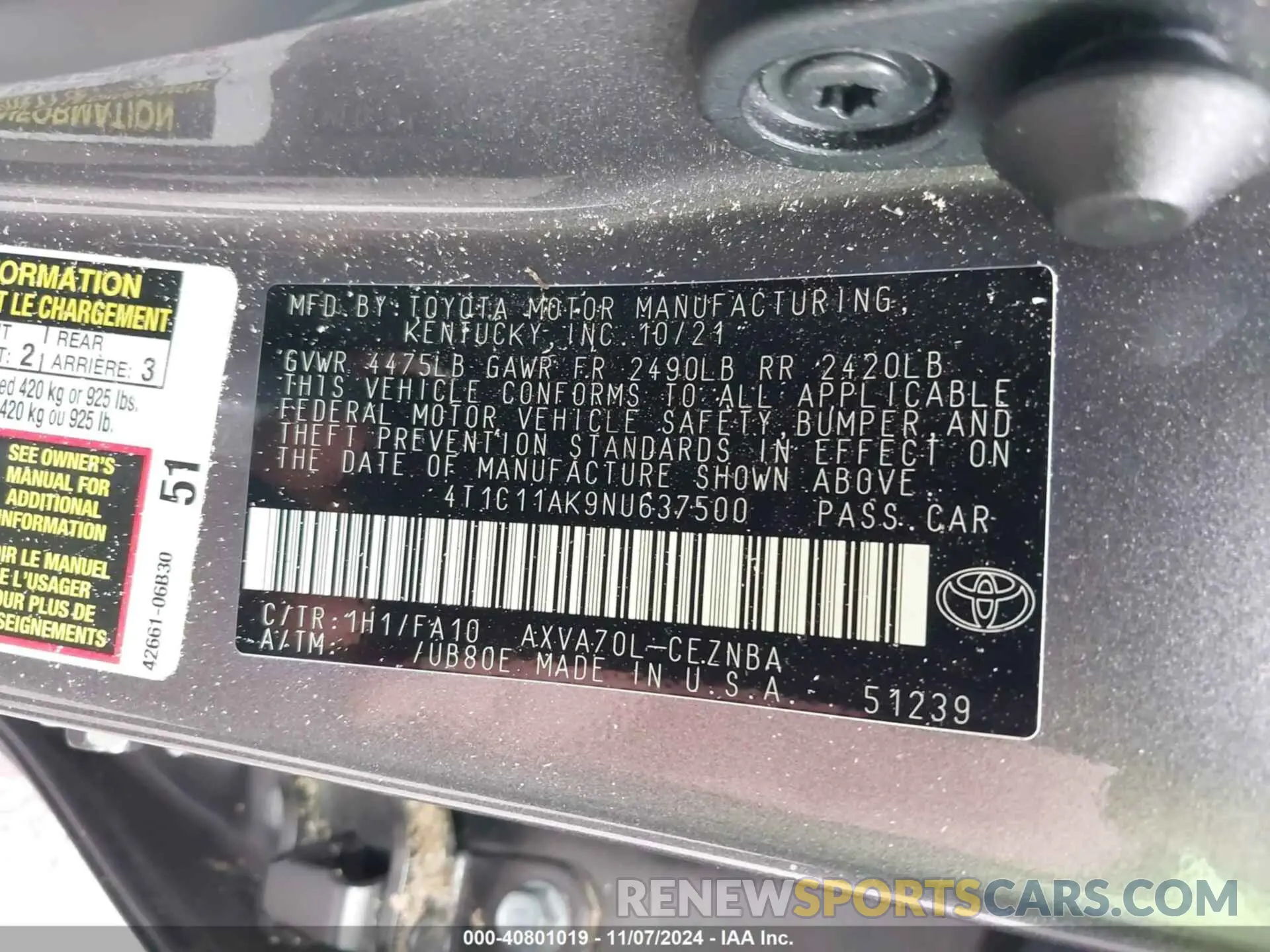 9 Photograph of a damaged car 4T1C11AK9NU637500 TOYOTA CAMRY 2022