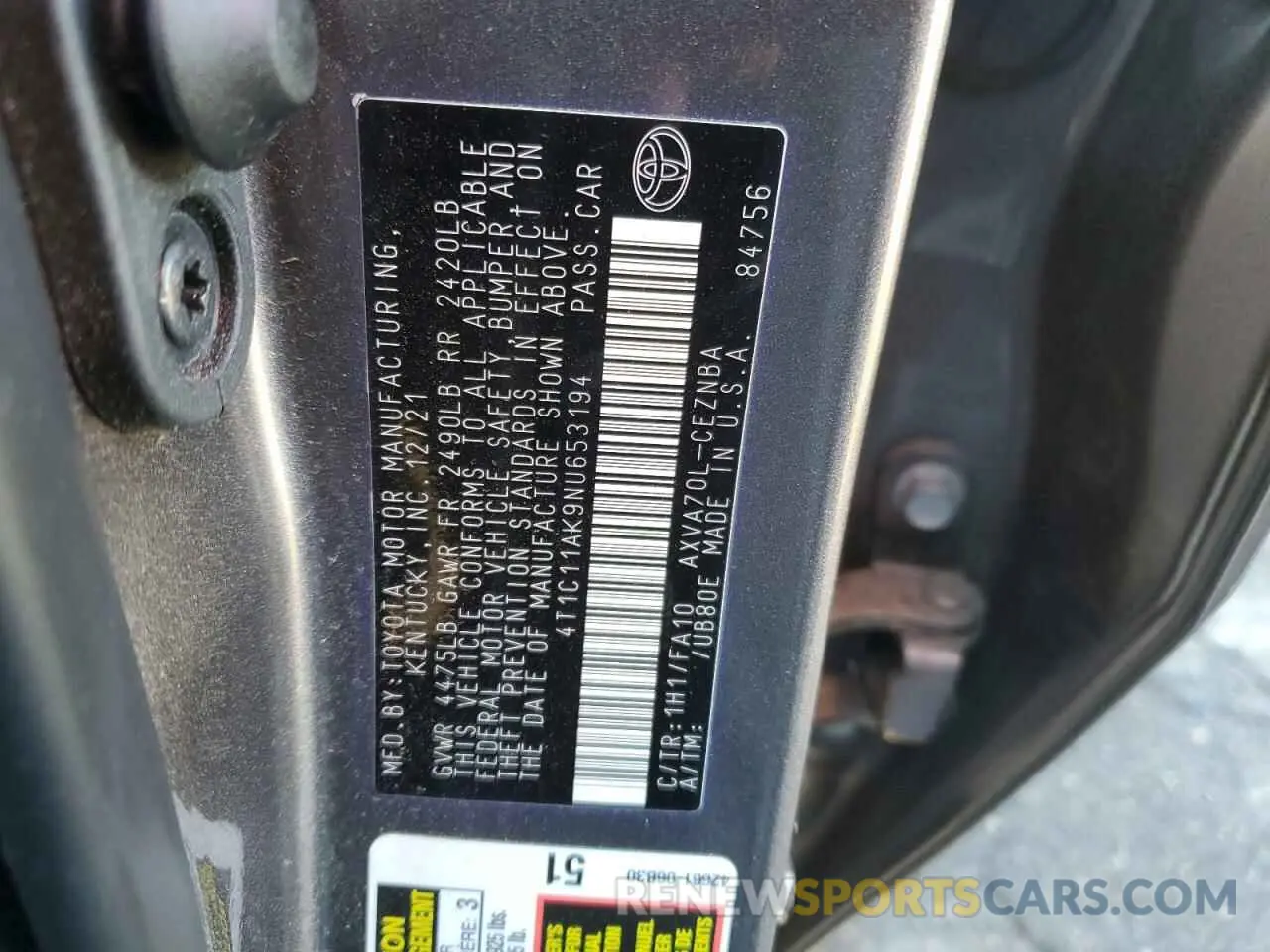 14 Photograph of a damaged car 4T1C11AK9NU653194 TOYOTA CAMRY 2022