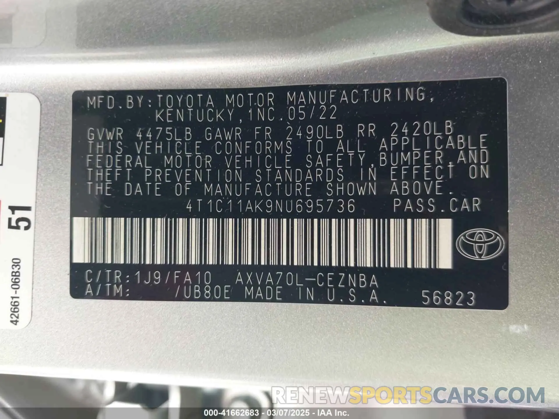 9 Photograph of a damaged car 4T1C11AK9NU695736 TOYOTA CAMRY 2022