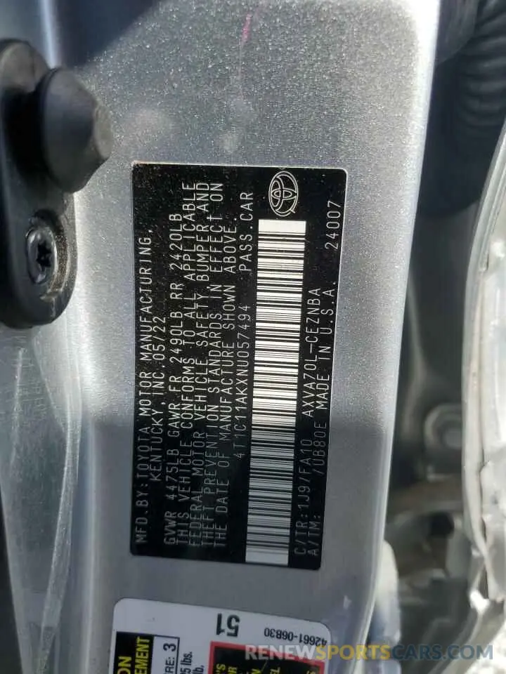 15 Photograph of a damaged car 4T1C11AKXNU057494 TOYOTA CAMRY 2022