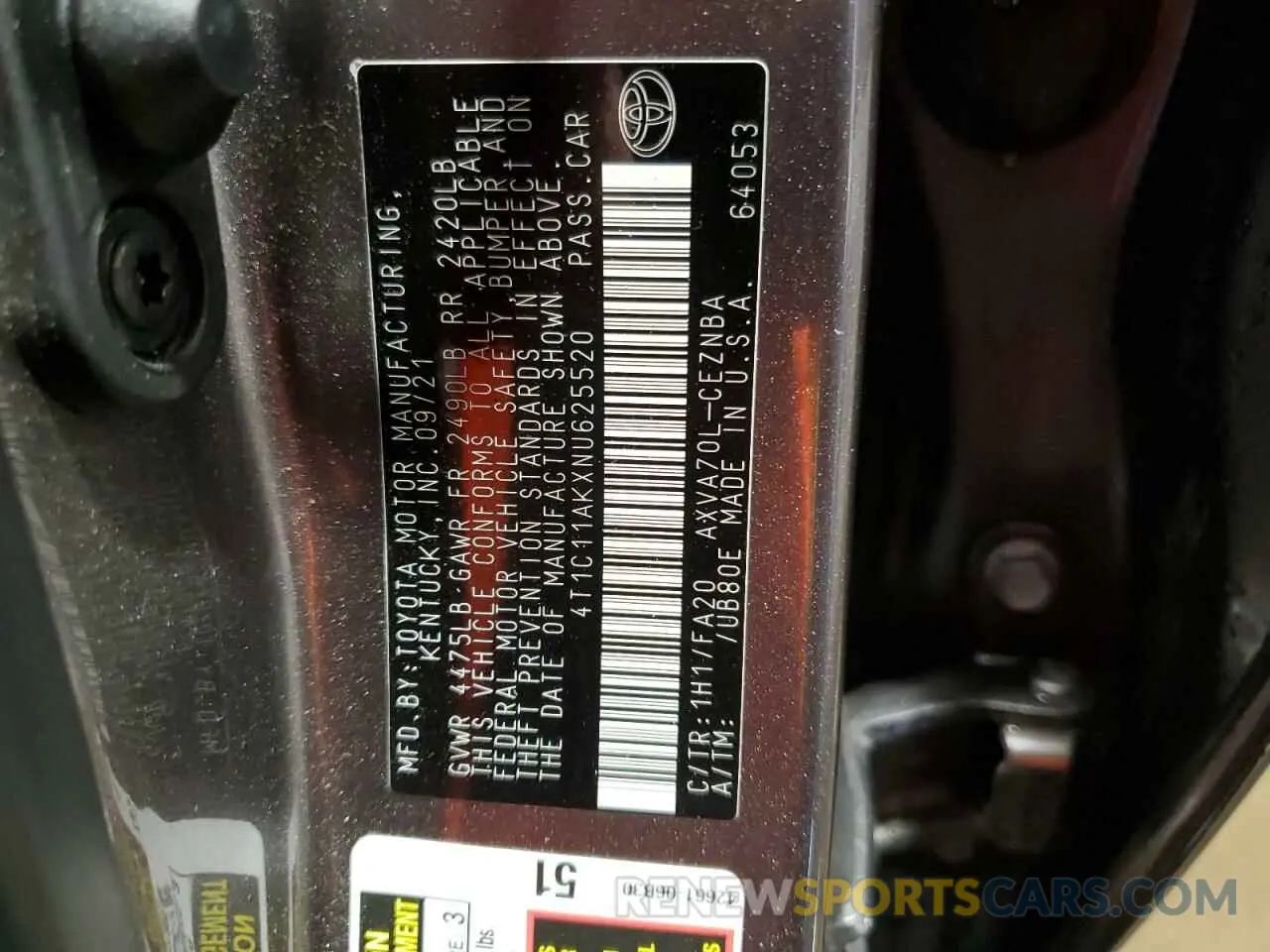 13 Photograph of a damaged car 4T1C11AKXNU625520 TOYOTA CAMRY 2022