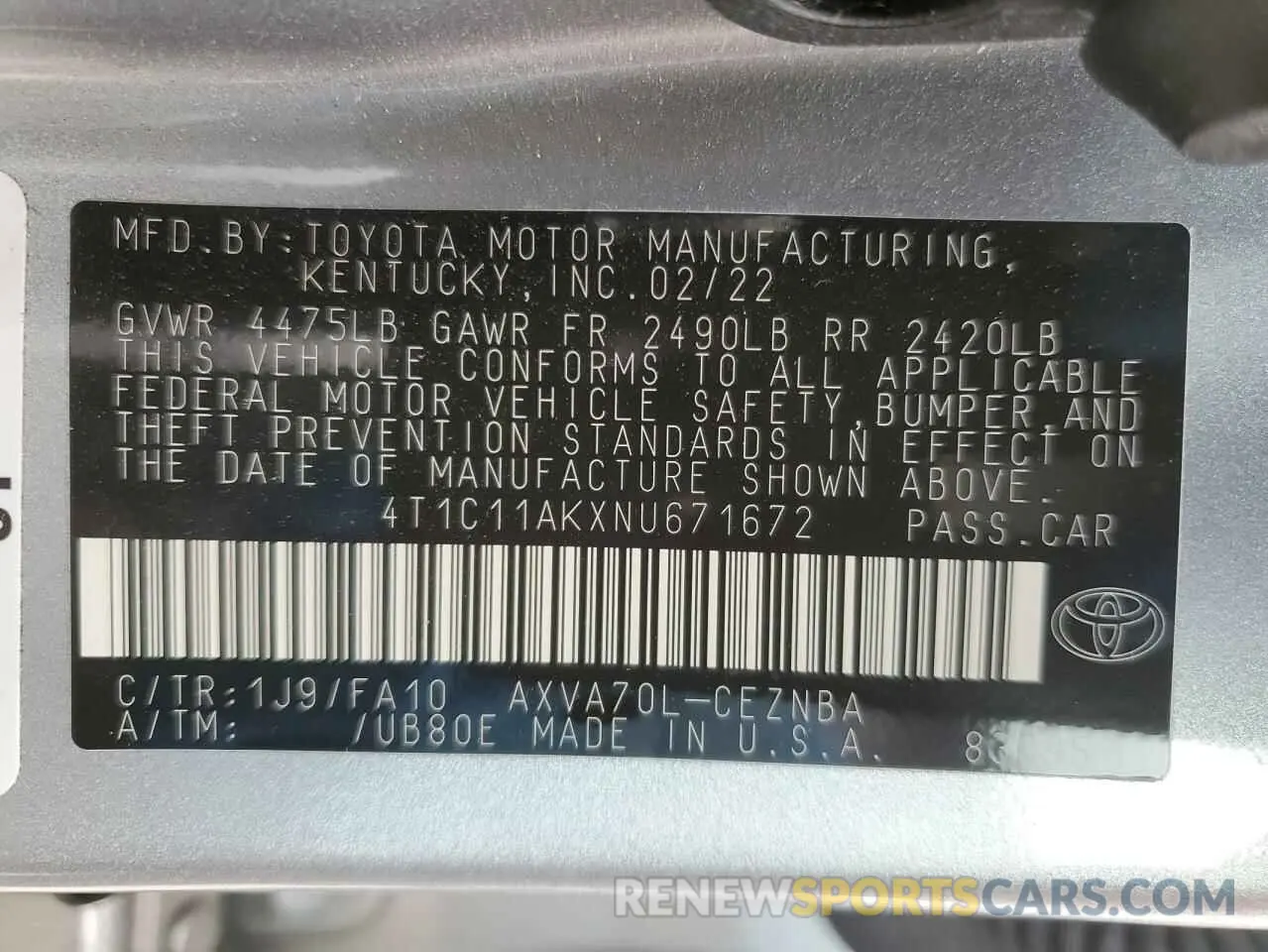13 Photograph of a damaged car 4T1C11AKXNU671672 TOYOTA CAMRY 2022