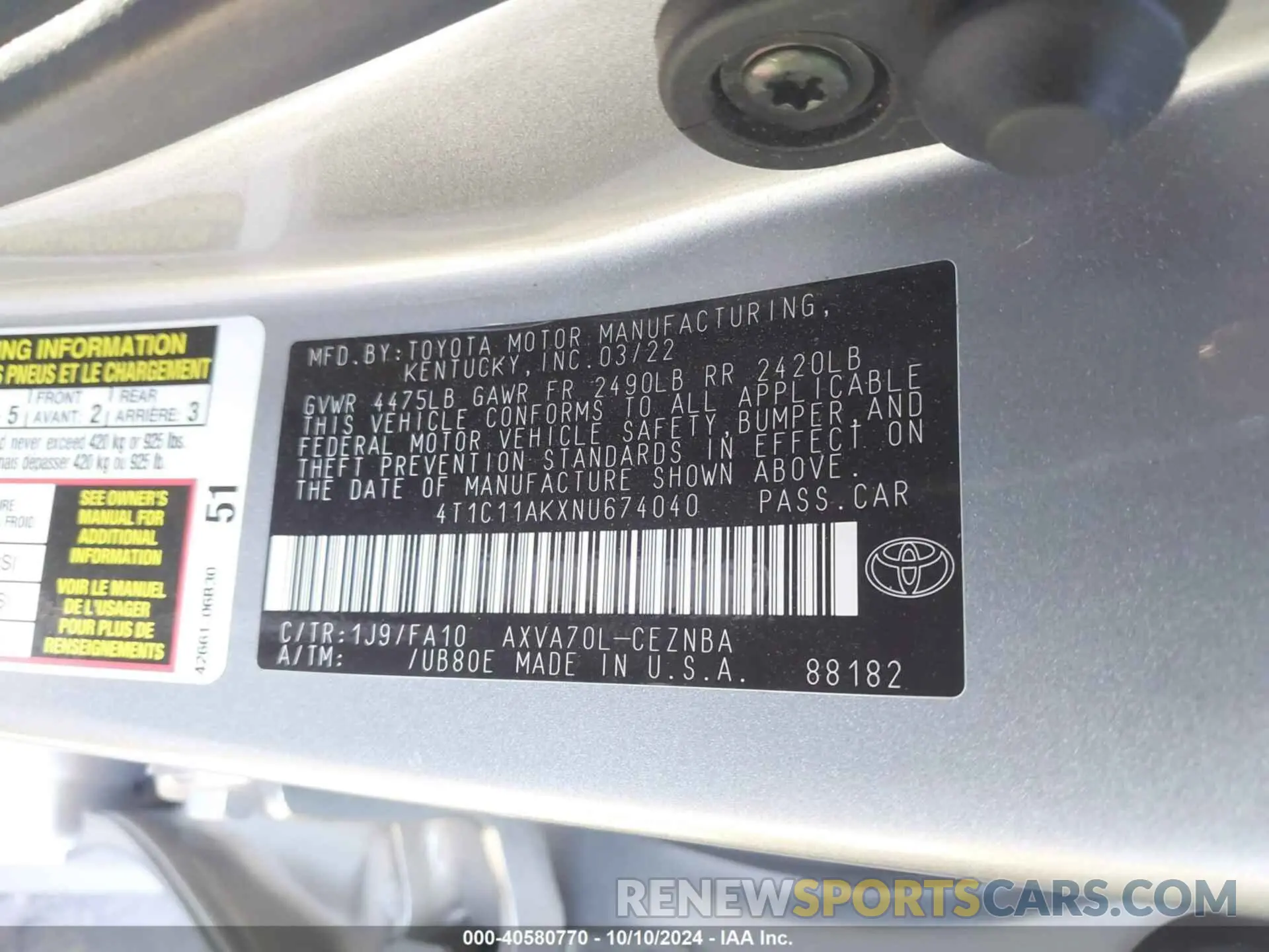 9 Photograph of a damaged car 4T1C11AKXNU674040 TOYOTA CAMRY 2022