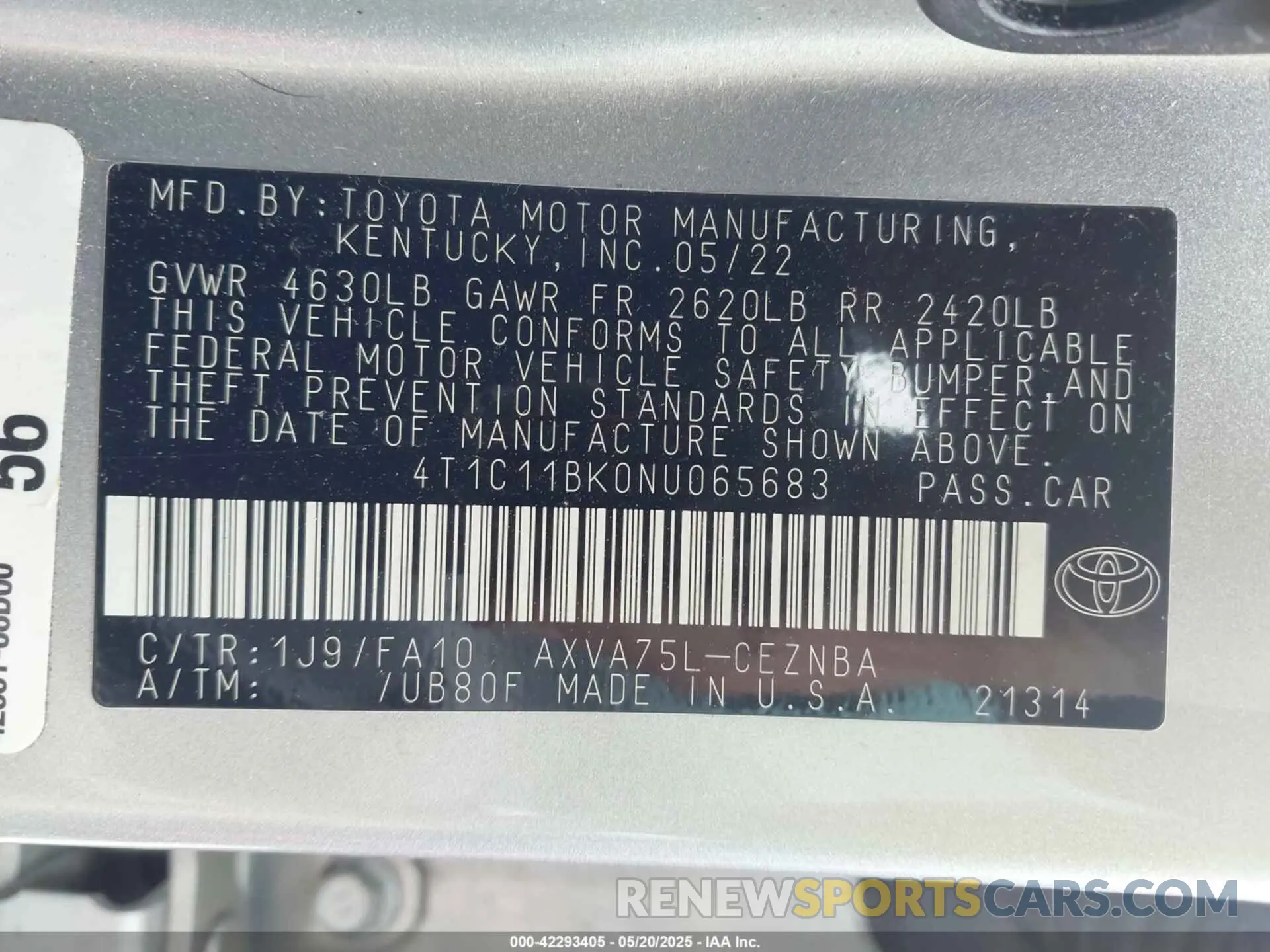 9 Photograph of a damaged car 4T1C11BK0NU065683 TOYOTA CAMRY 2022