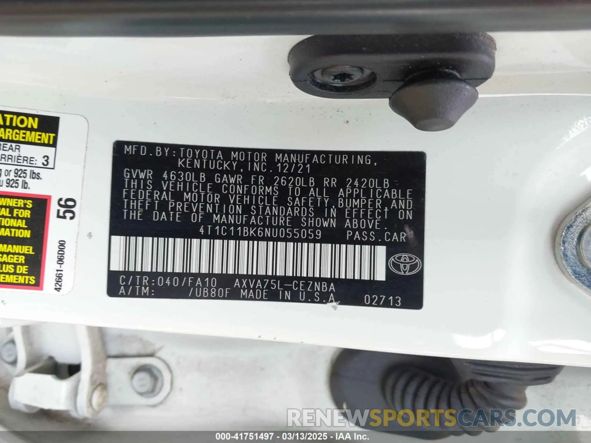 9 Photograph of a damaged car 4T1C11BK6NU055059 TOYOTA CAMRY 2022