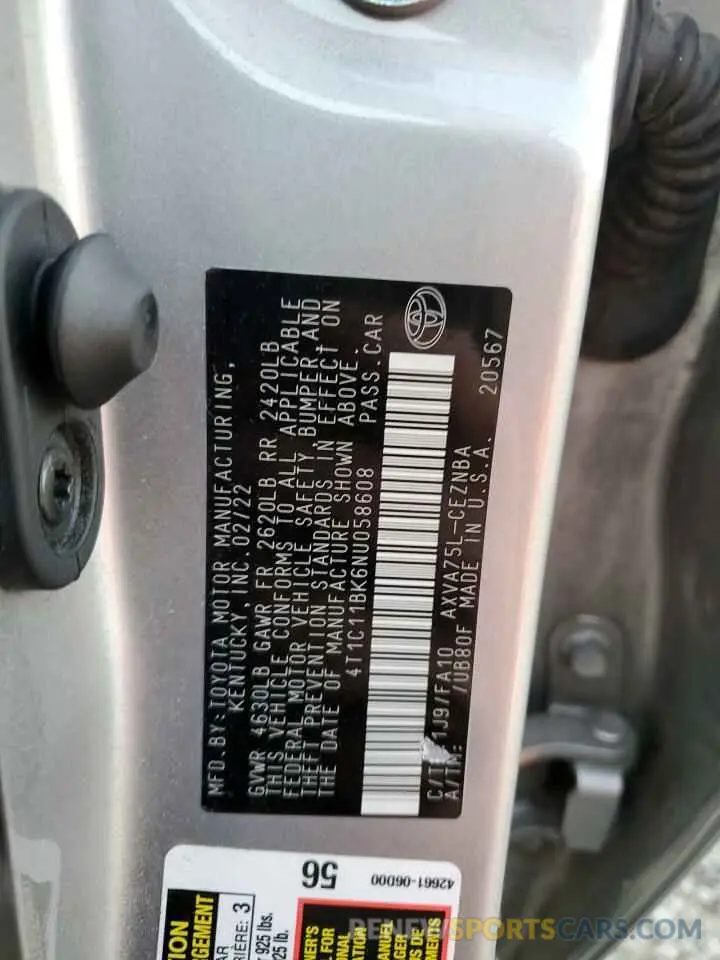 12 Photograph of a damaged car 4T1C11BK6NU058608 TOYOTA CAMRY 2022