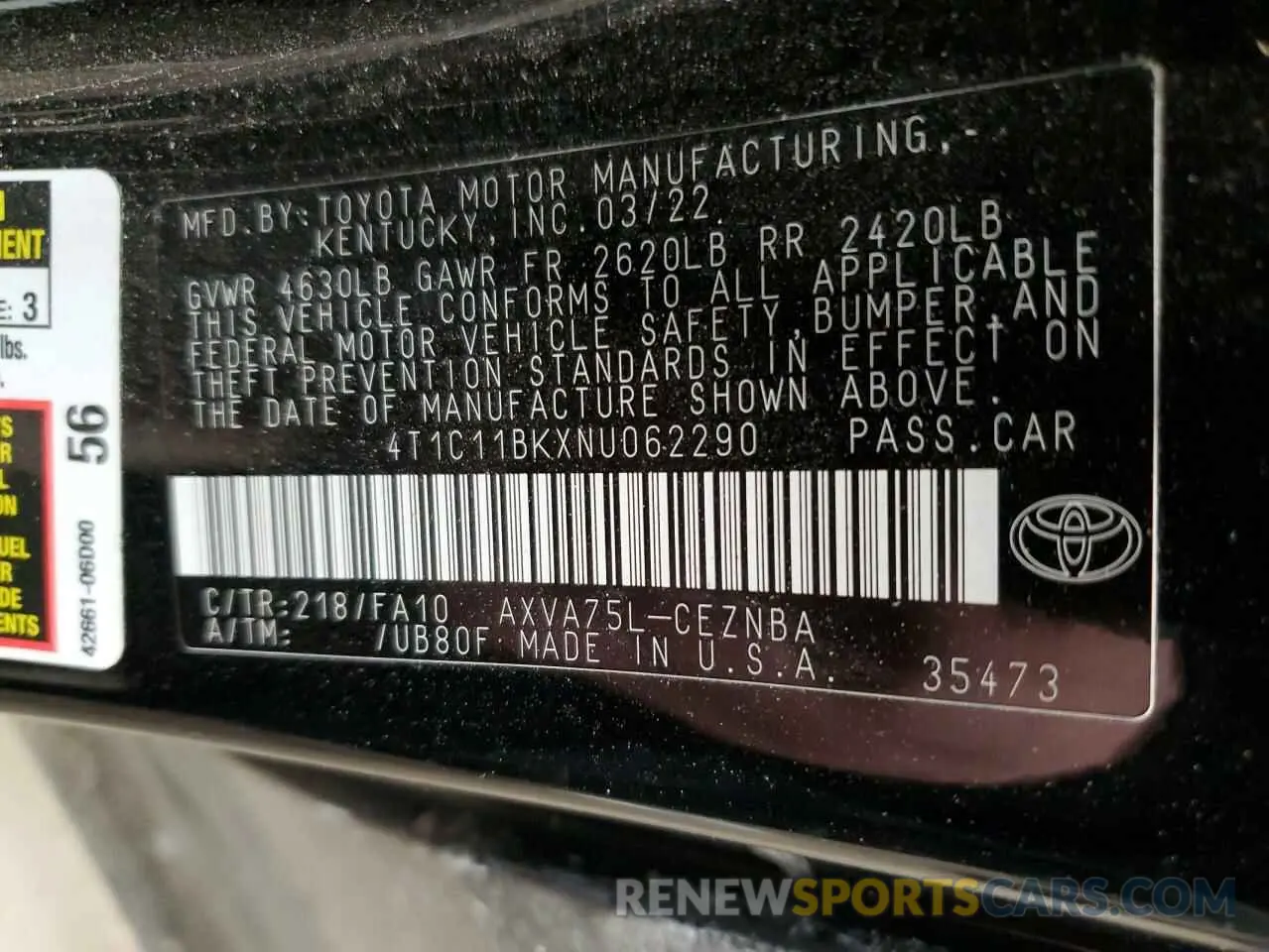 13 Photograph of a damaged car 4T1C11BKXNU062290 TOYOTA CAMRY 2022