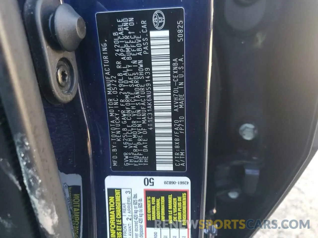 13 Photograph of a damaged car 4T1C31AK6NU591439 TOYOTA CAMRY 2022