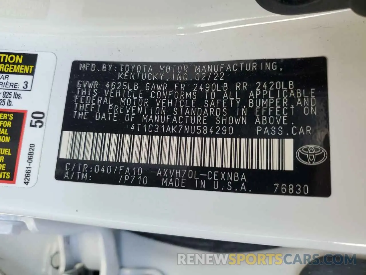 13 Photograph of a damaged car 4T1C31AK7NU584290 TOYOTA CAMRY 2022