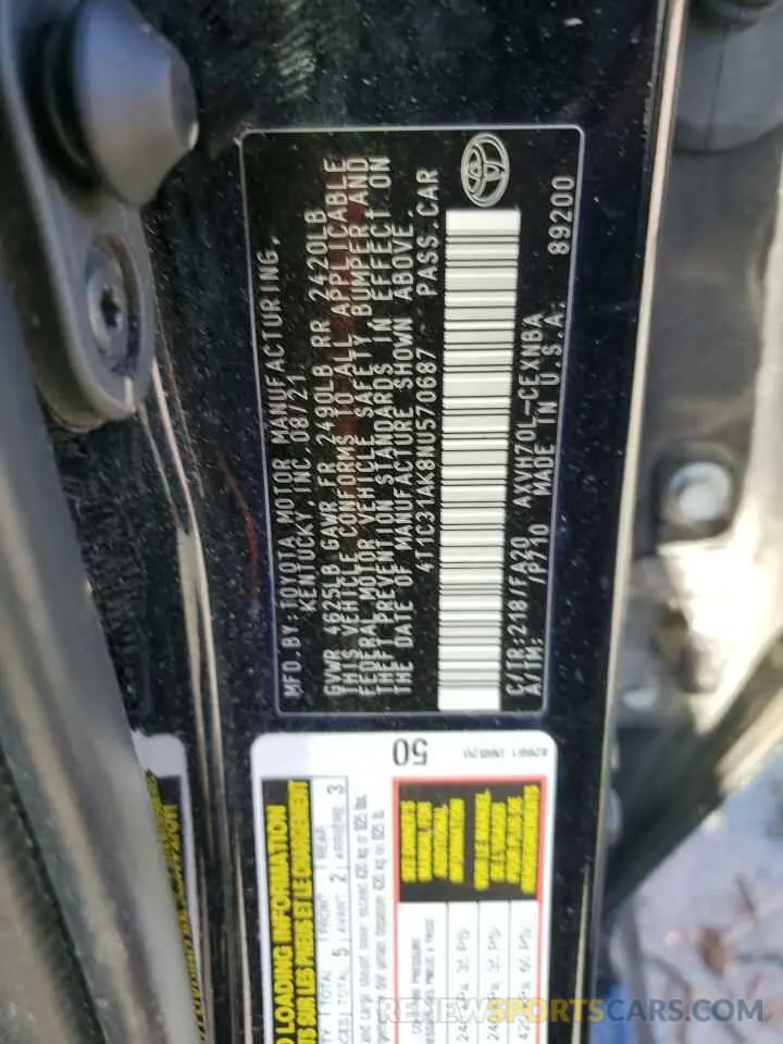 12 Photograph of a damaged car 4T1C31AK8NU570687 TOYOTA CAMRY 2022