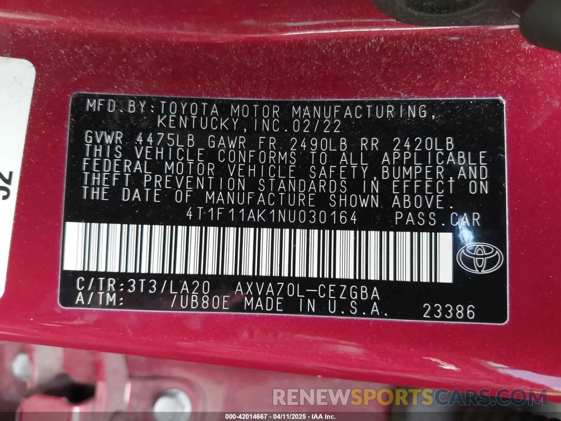 9 Photograph of a damaged car 4T1F11AK1NU030164 TOYOTA CAMRY 2022