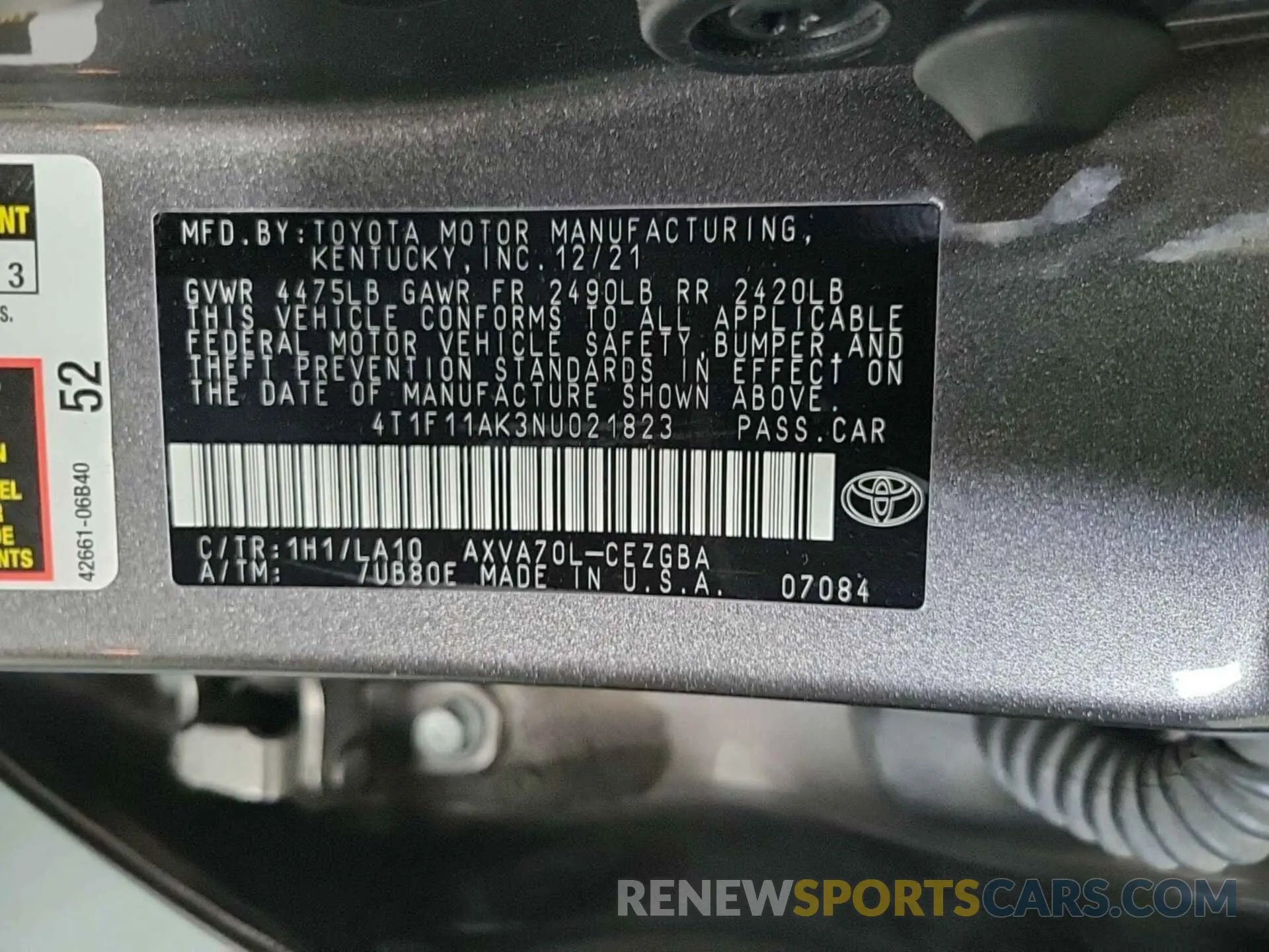 12 Photograph of a damaged car 4T1F11AK3NU021823 TOYOTA CAMRY 2022