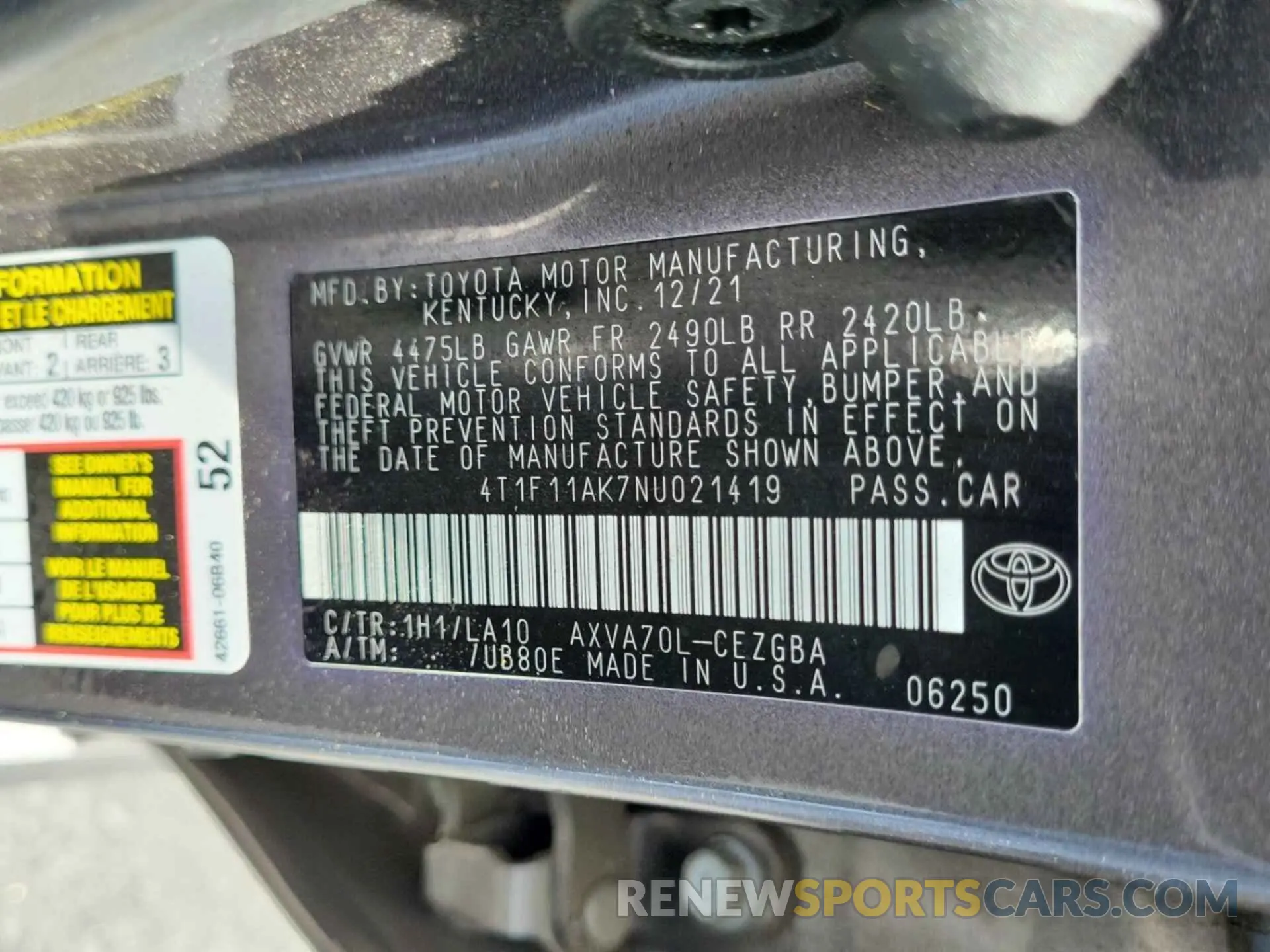 24 Photograph of a damaged car 4T1F11AK7NU021419 TOYOTA CAMRY 2022