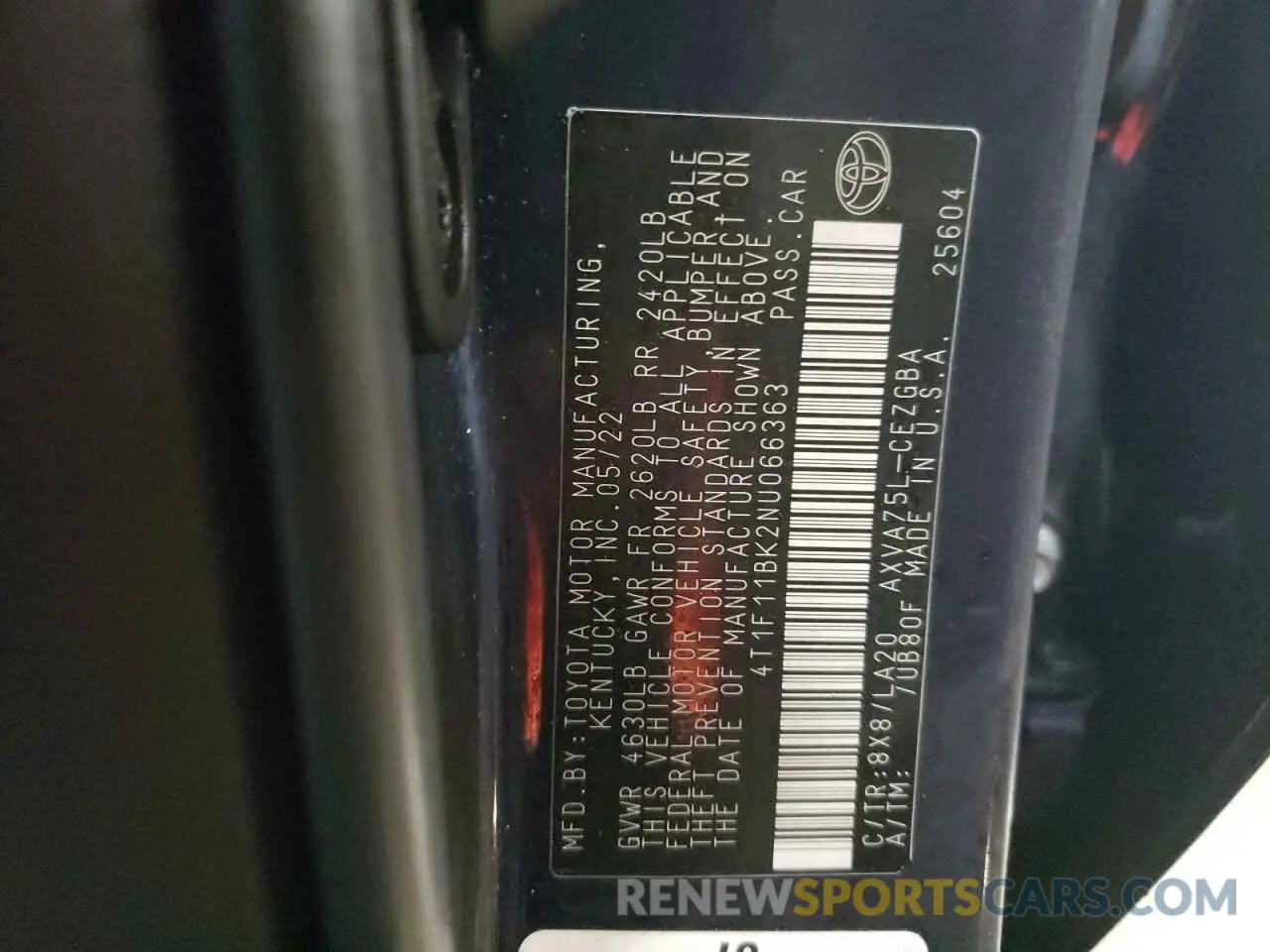 12 Photograph of a damaged car 4T1F11BK2NU066363 TOYOTA CAMRY 2022