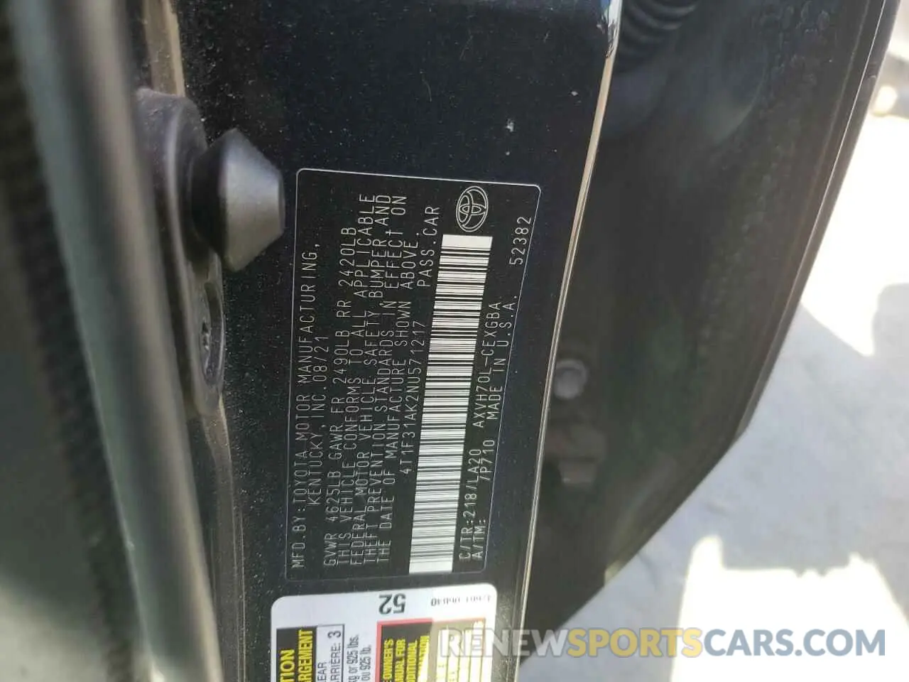 12 Photograph of a damaged car 4T1F31AK2NU571217 TOYOTA CAMRY 2022
