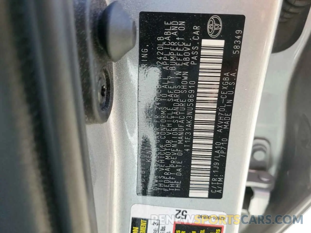 13 Photograph of a damaged car 4T1F31AK3NU586910 TOYOTA CAMRY 2022