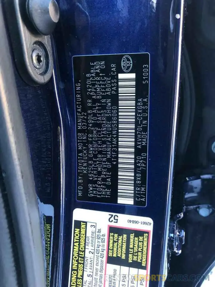 10 Photograph of a damaged car 4T1F31AK4NU586060 TOYOTA CAMRY 2022