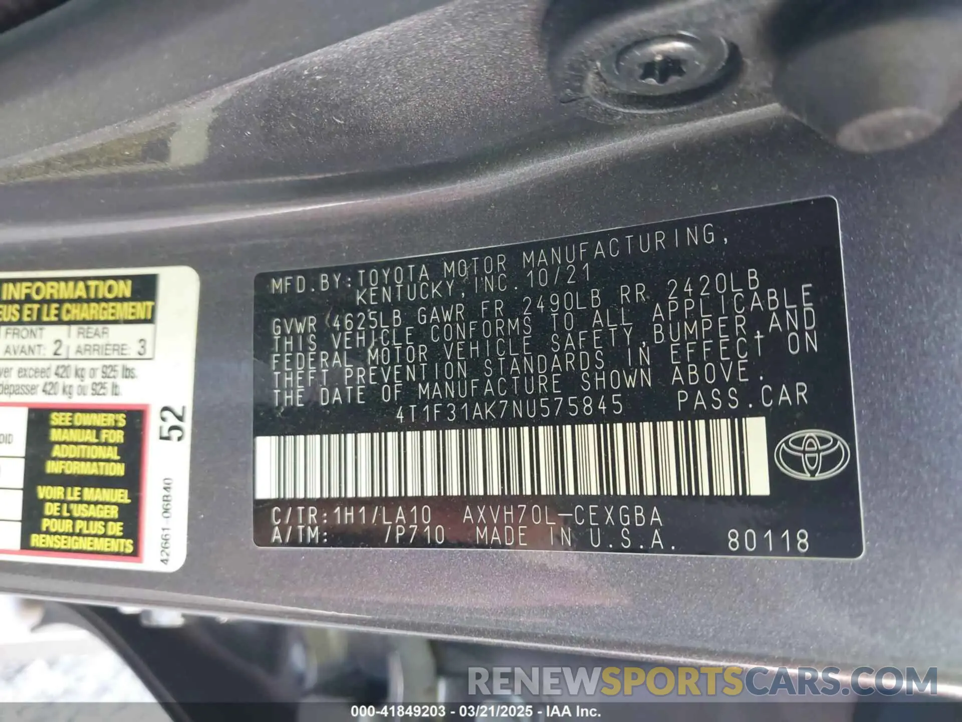 9 Photograph of a damaged car 4T1F31AK7NU575845 TOYOTA CAMRY 2022