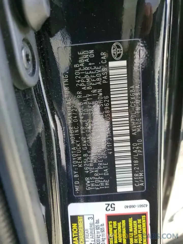 13 Photograph of a damaged car 4T1F31AKXNU589626 TOYOTA CAMRY 2022