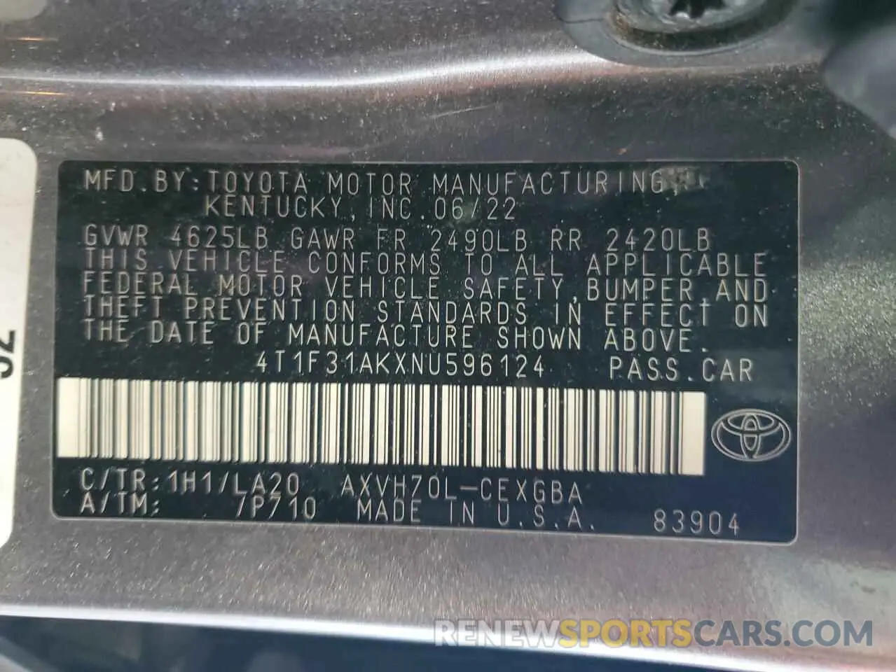 12 Photograph of a damaged car 4T1F31AKXNU596124 TOYOTA CAMRY 2022