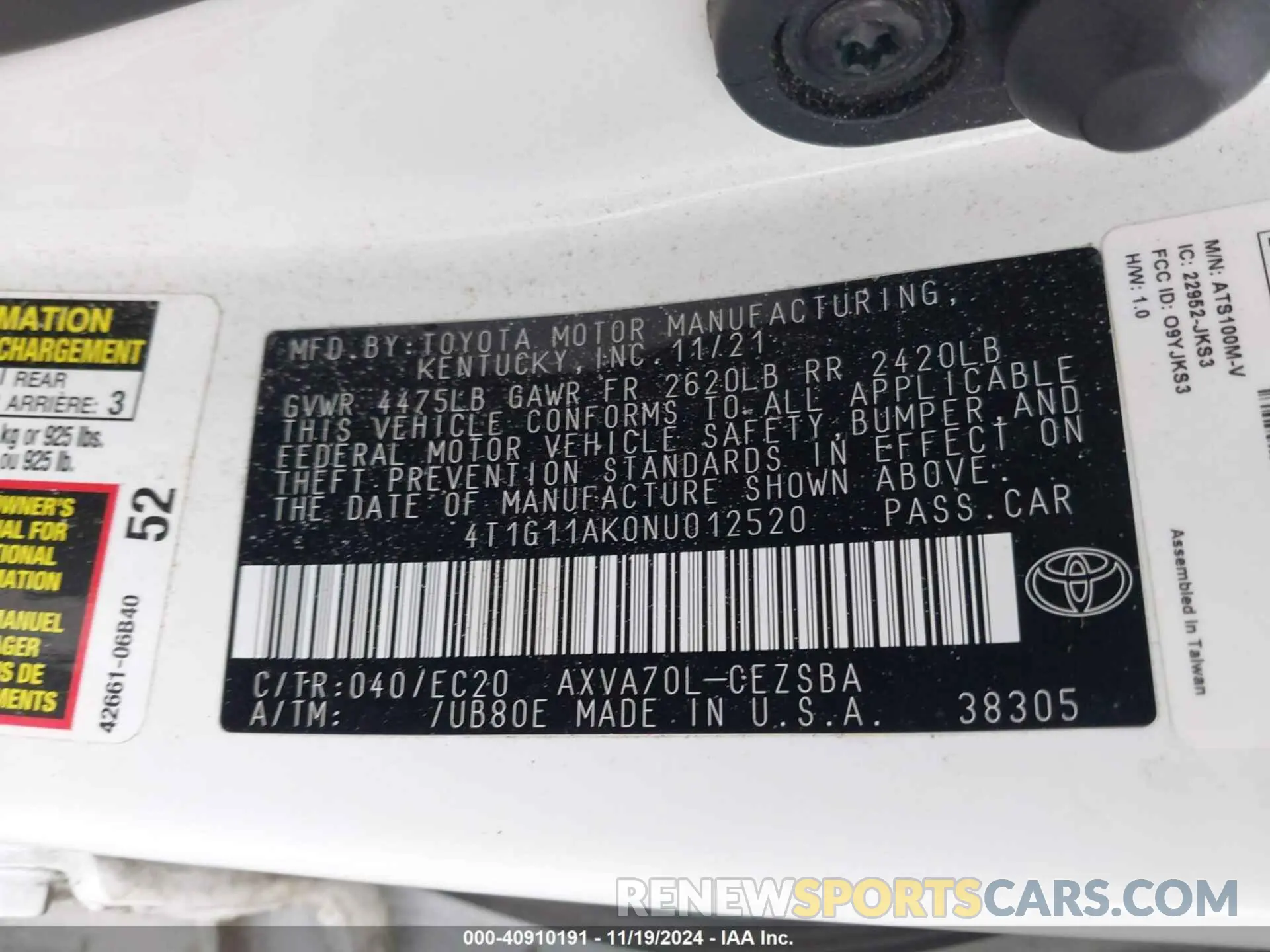 9 Photograph of a damaged car 4T1G11AK0NU012520 TOYOTA CAMRY 2022