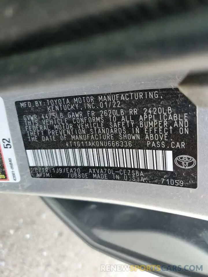 14 Photograph of a damaged car 4T1G11AK0NU666336 TOYOTA CAMRY 2022