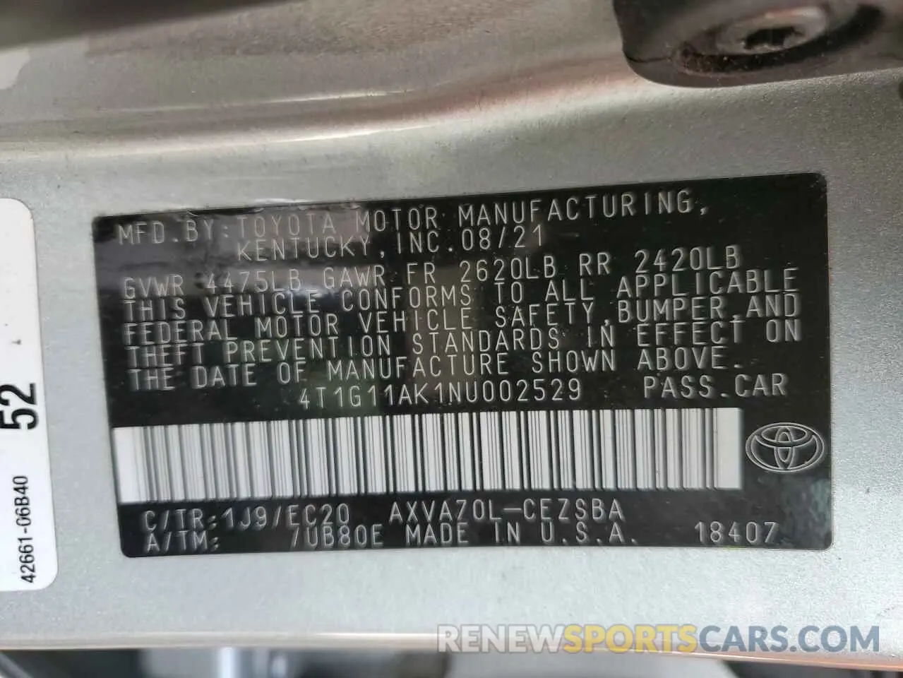 13 Photograph of a damaged car 4T1G11AK1NU002529 TOYOTA CAMRY 2022