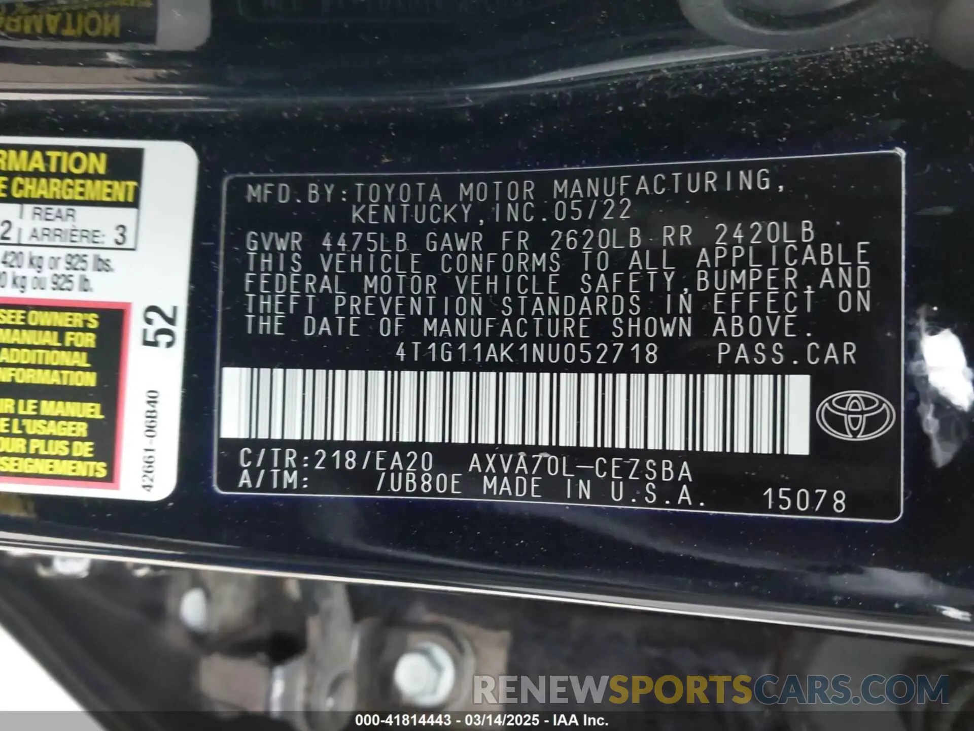 9 Photograph of a damaged car 4T1G11AK1NU052718 TOYOTA CAMRY 2022
