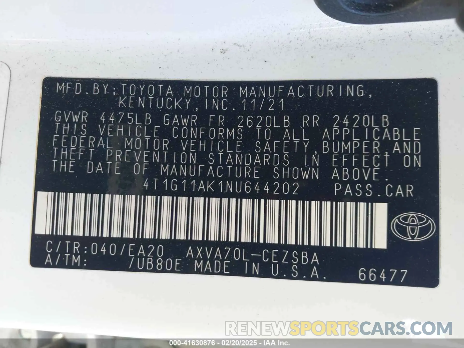 9 Photograph of a damaged car 4T1G11AK1NU644202 TOYOTA CAMRY 2022