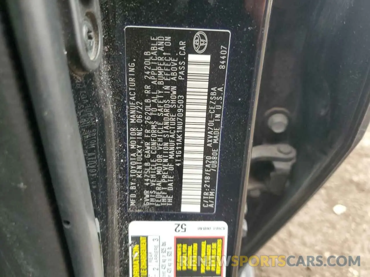 15 Photograph of a damaged car 4T1G11AK1NU709503 TOYOTA CAMRY 2022