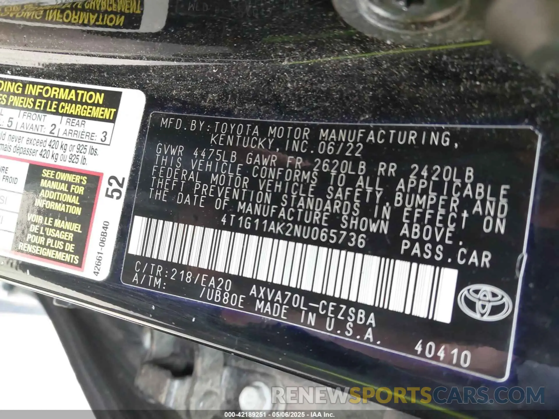 9 Photograph of a damaged car 4T1G11AK2NU065736 TOYOTA CAMRY 2022
