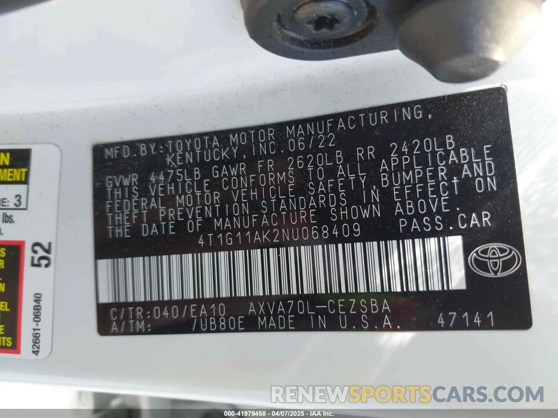 9 Photograph of a damaged car 4T1G11AK2NU068409 TOYOTA CAMRY 2022