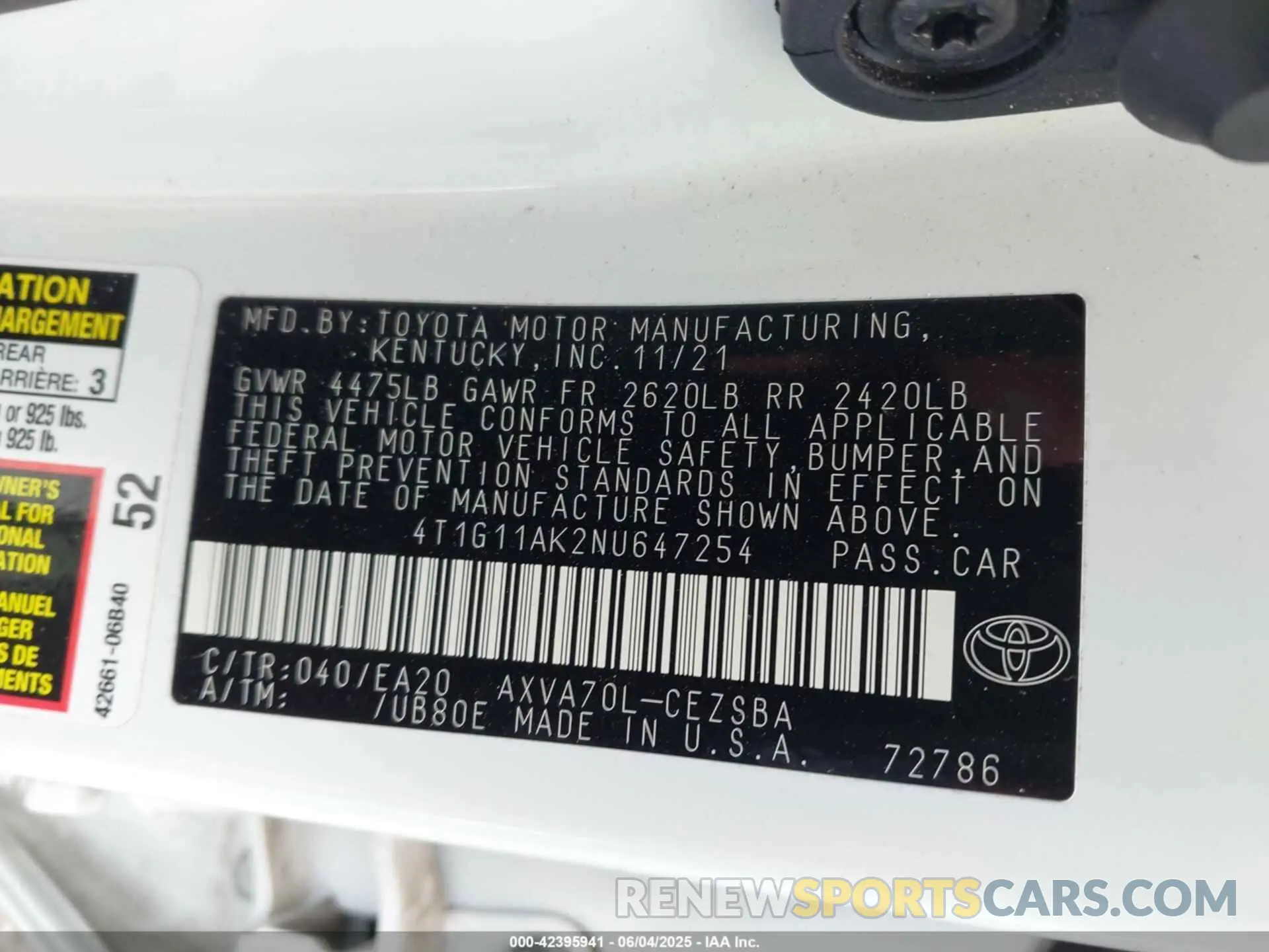 9 Photograph of a damaged car 4T1G11AK2NU647254 TOYOTA CAMRY 2022