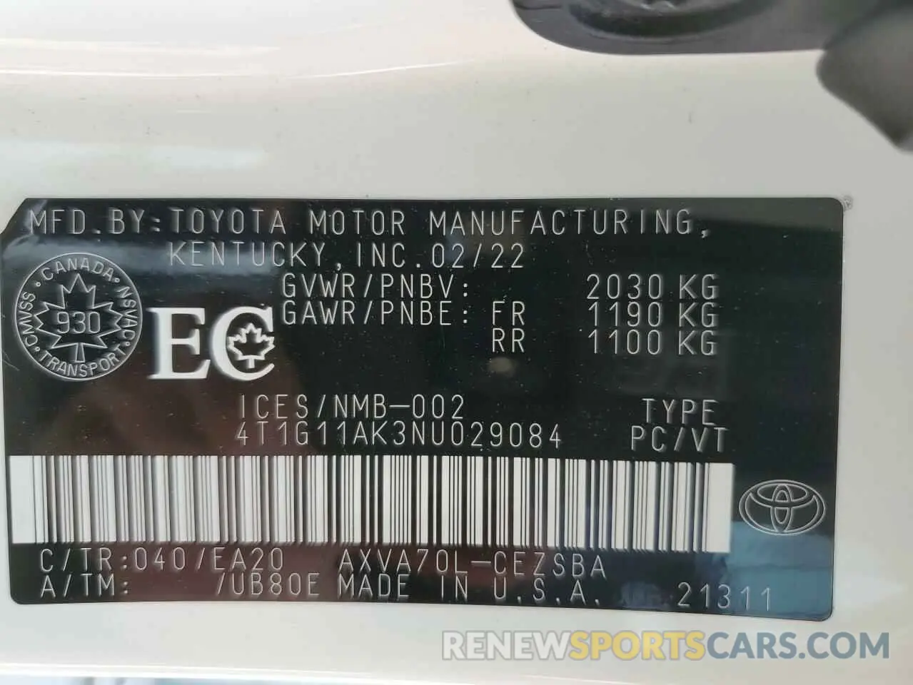 12 Photograph of a damaged car 4T1G11AK3NU029084 TOYOTA CAMRY 2022