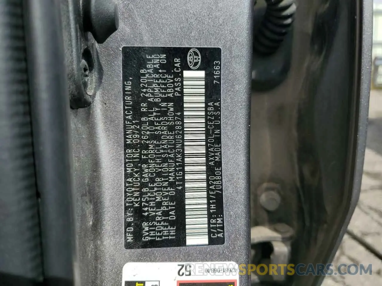 13 Photograph of a damaged car 4T1G11AK3NU628874 TOYOTA CAMRY 2022