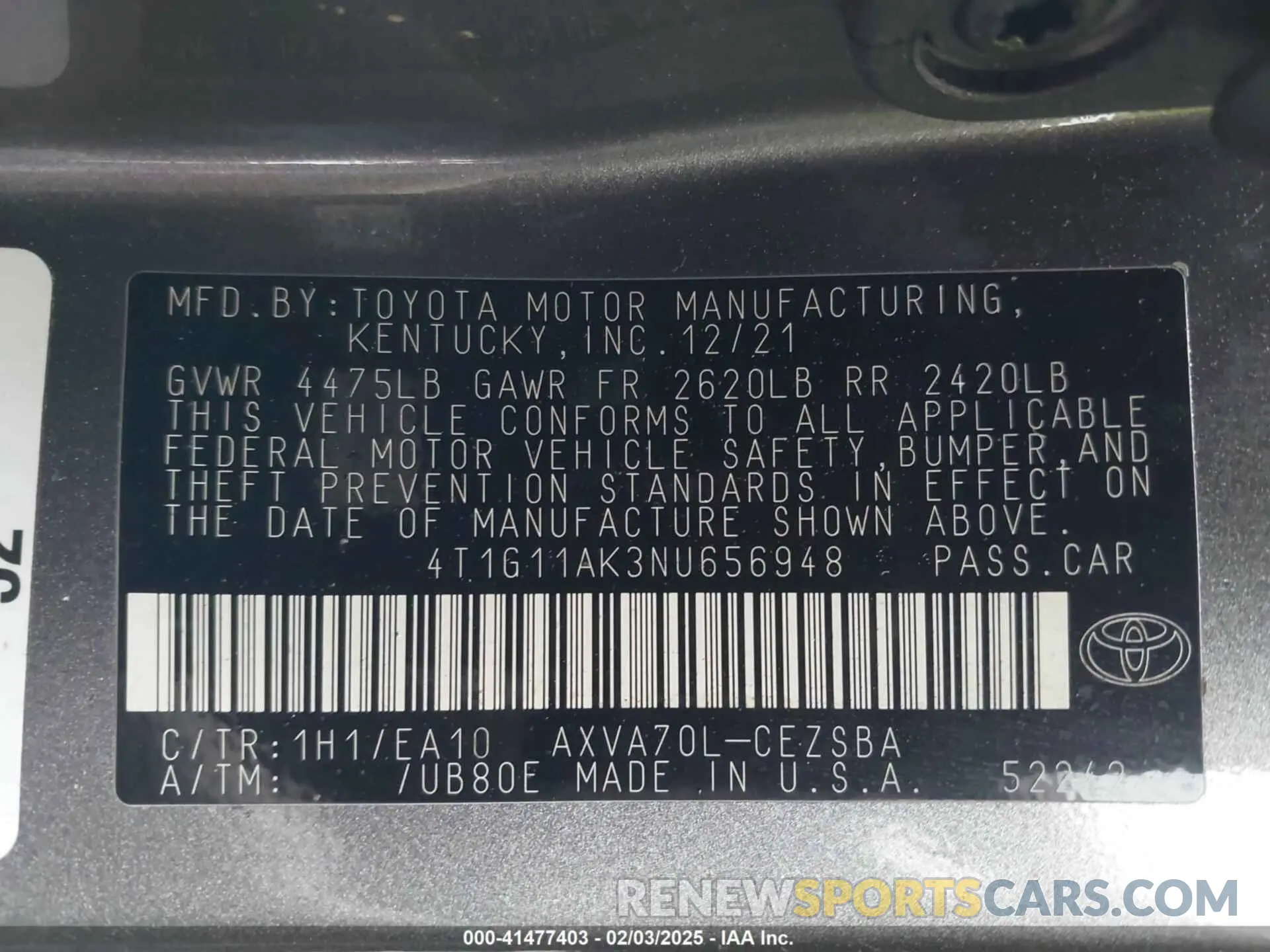 9 Photograph of a damaged car 4T1G11AK3NU656948 TOYOTA CAMRY 2022