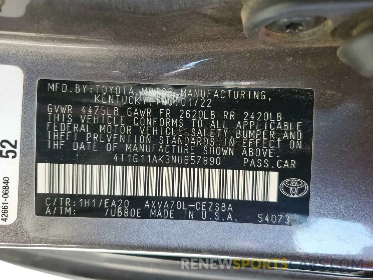 14 Photograph of a damaged car 4T1G11AK3NU657890 TOYOTA CAMRY 2022
