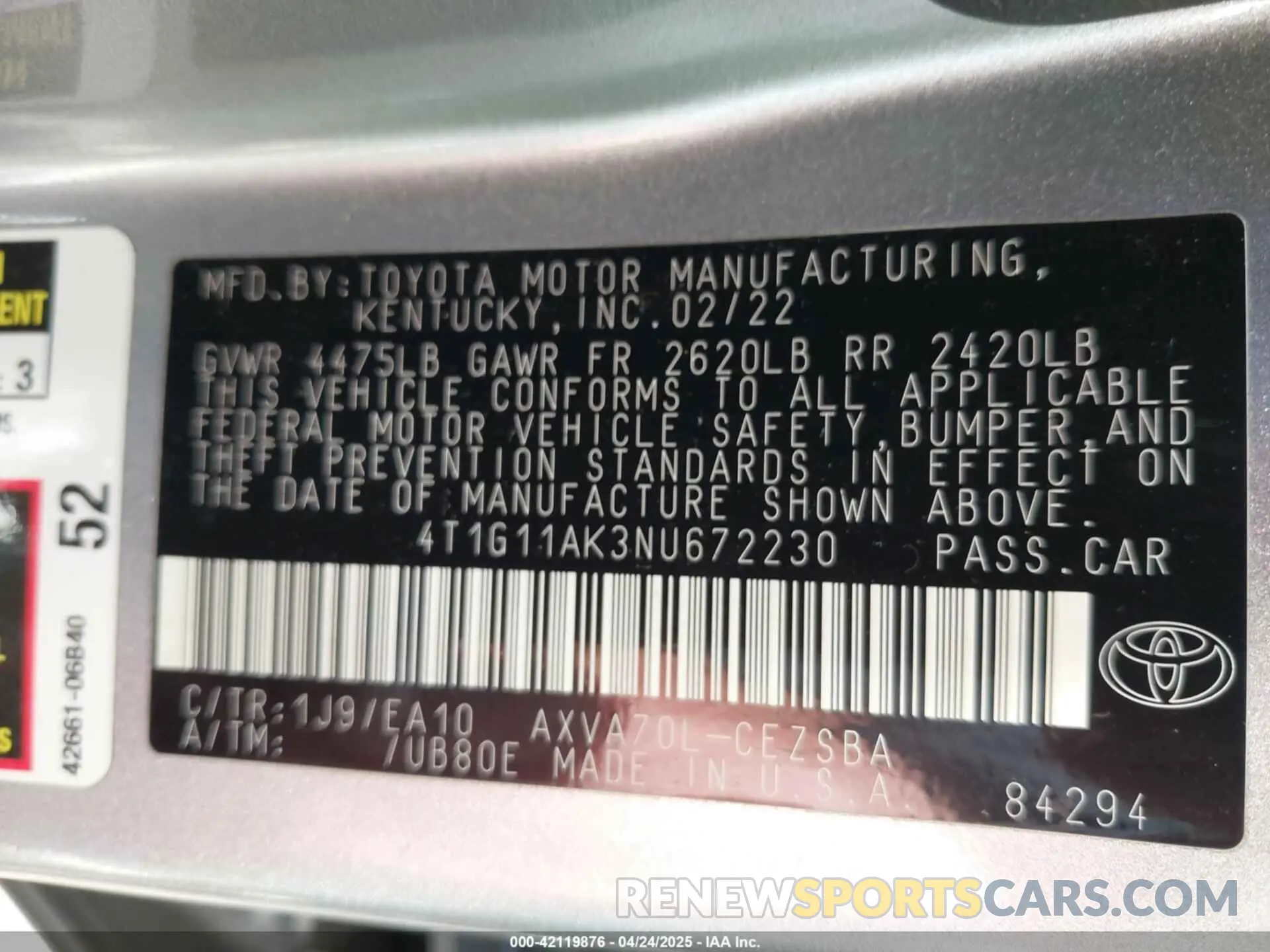 9 Photograph of a damaged car 4T1G11AK3NU672230 TOYOTA CAMRY 2022