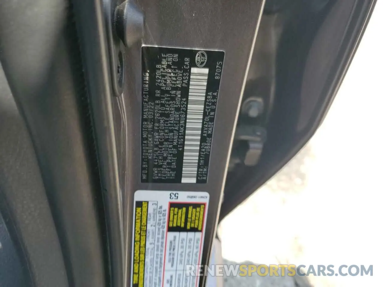 12 Photograph of a damaged car 4T1G11AK3NU673524 TOYOTA CAMRY 2022