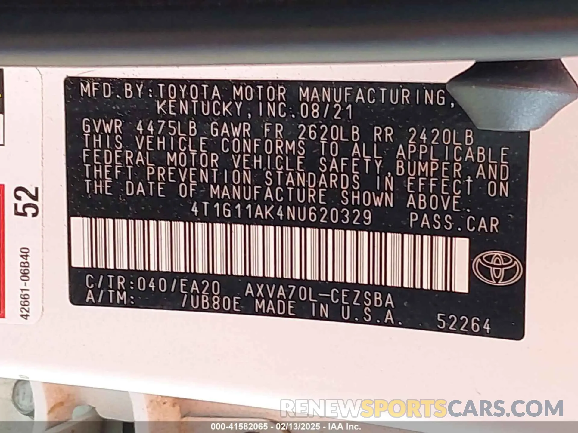 9 Photograph of a damaged car 4T1G11AK4NU620329 TOYOTA CAMRY 2022