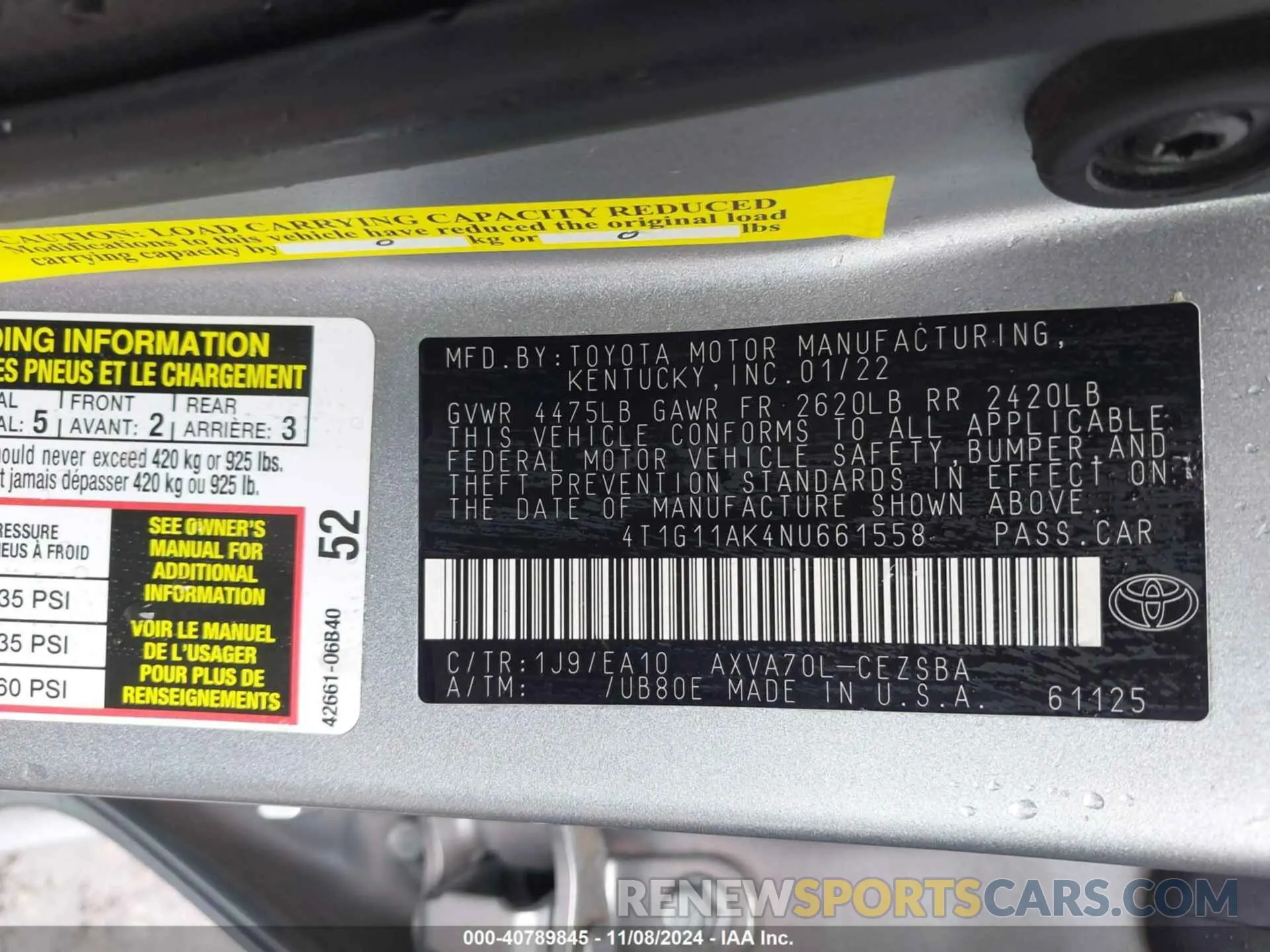 9 Photograph of a damaged car 4T1G11AK4NU661558 TOYOTA CAMRY 2022