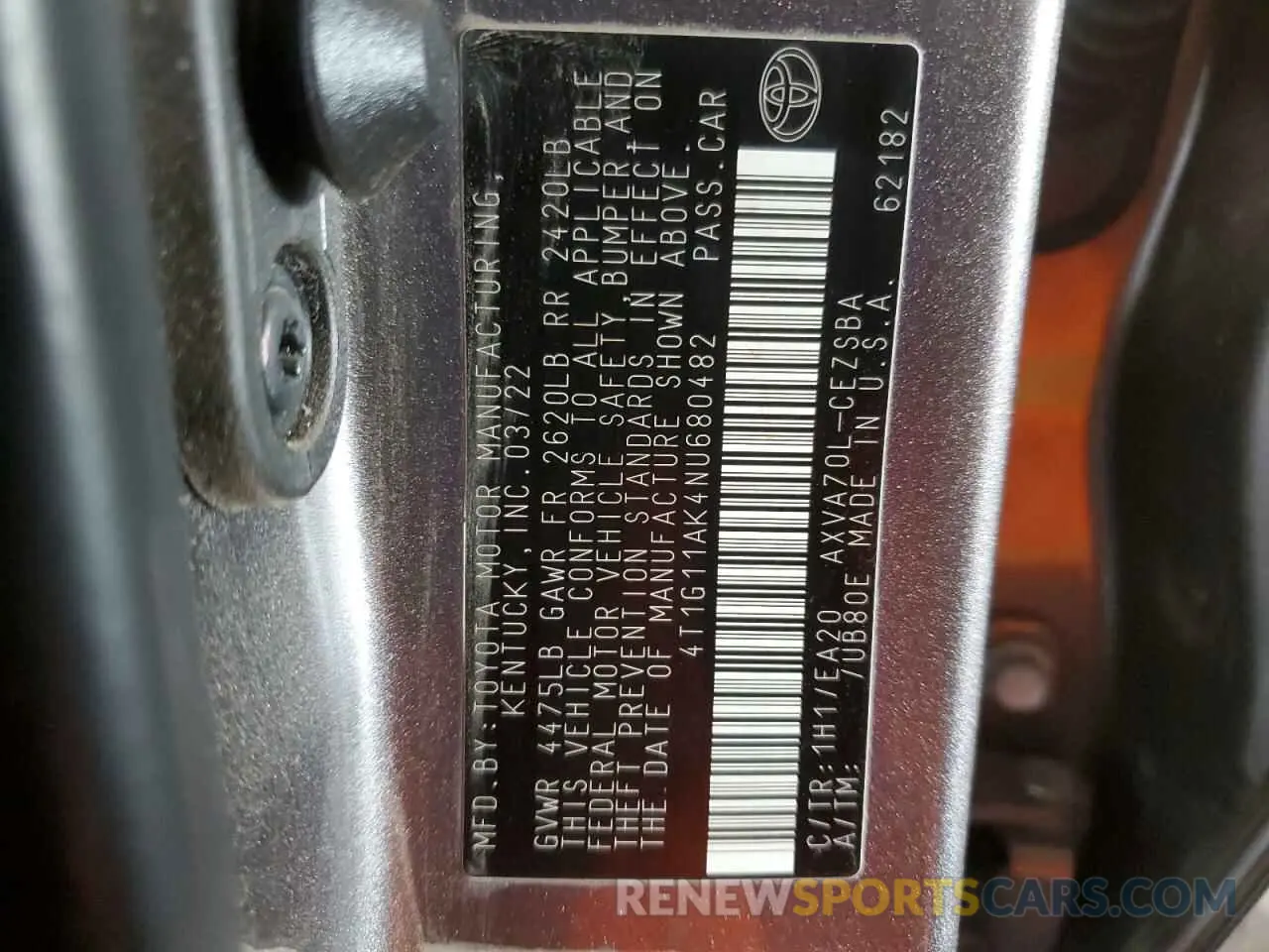 12 Photograph of a damaged car 4T1G11AK4NU680482 TOYOTA CAMRY 2022