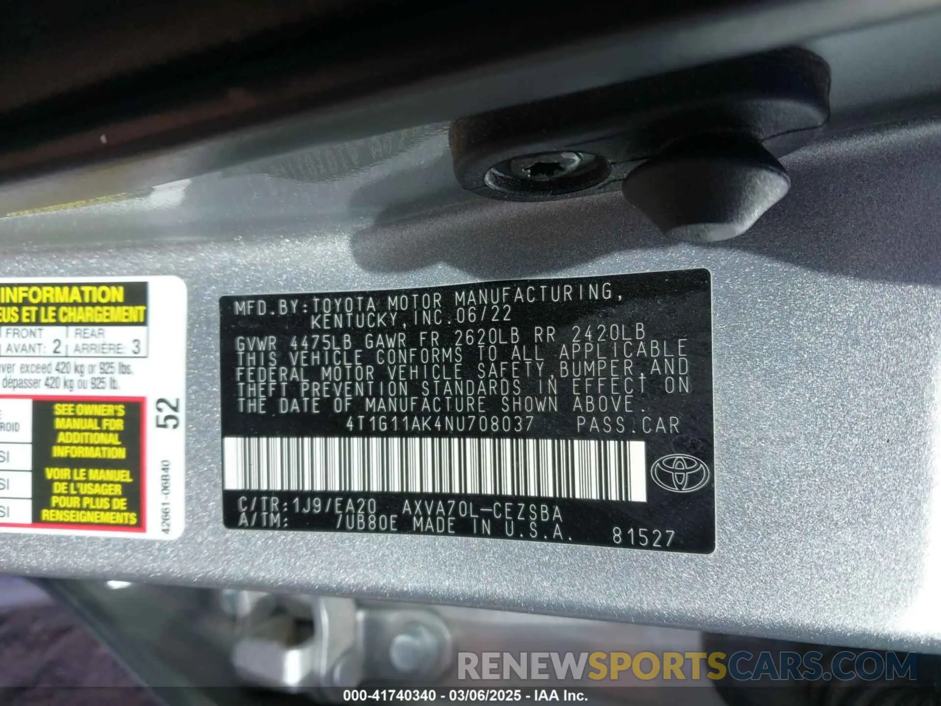9 Photograph of a damaged car 4T1G11AK4NU708037 TOYOTA CAMRY 2022