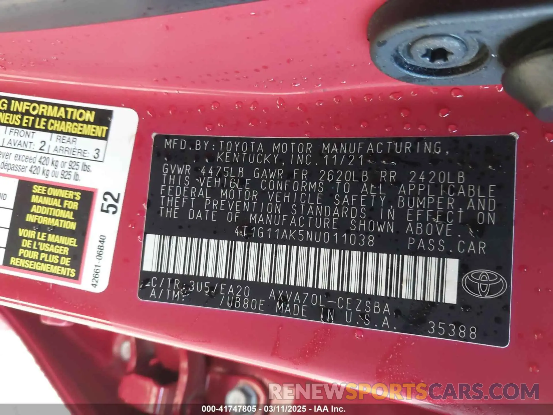 9 Photograph of a damaged car 4T1G11AK5NU011038 TOYOTA CAMRY 2022